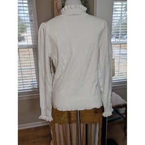Cece Ruffle Trim Mock Neck Sweater Womens Medium Antique White NWT 7062204